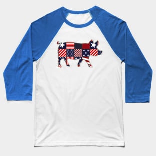 Pig 4th of July Pig Lovers Owner Patchwork American Flag Baseball T-Shirt